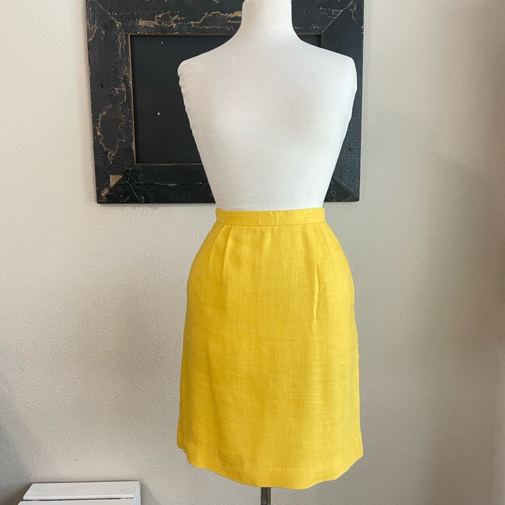 Vintage 1980’s Canary Yellow Linen Pencil Skirt XS